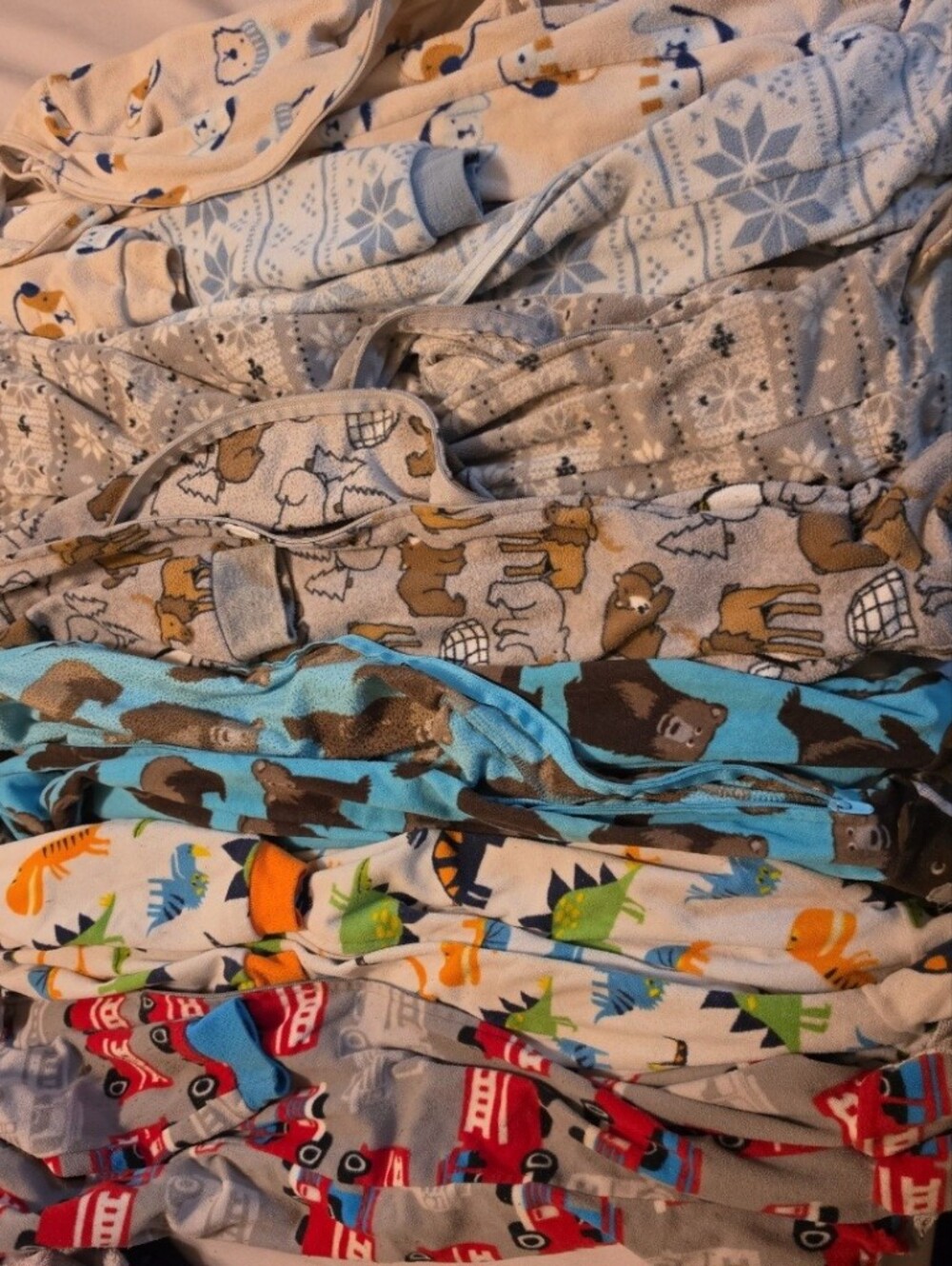 7 Cozy Kids Fleece Footed Pajama Bundle in Multi Animals and Neutrals